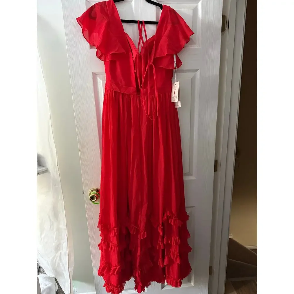 Long Red Dress Bridgerton Inspired Size 12 NWT - Picture 4 of 8